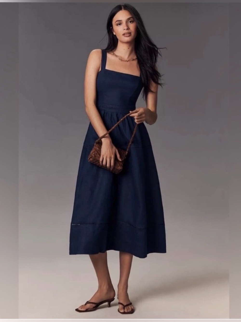 NWT Reformation Everett 100% Linen Dress in Dunabe Dark Blue Size 4